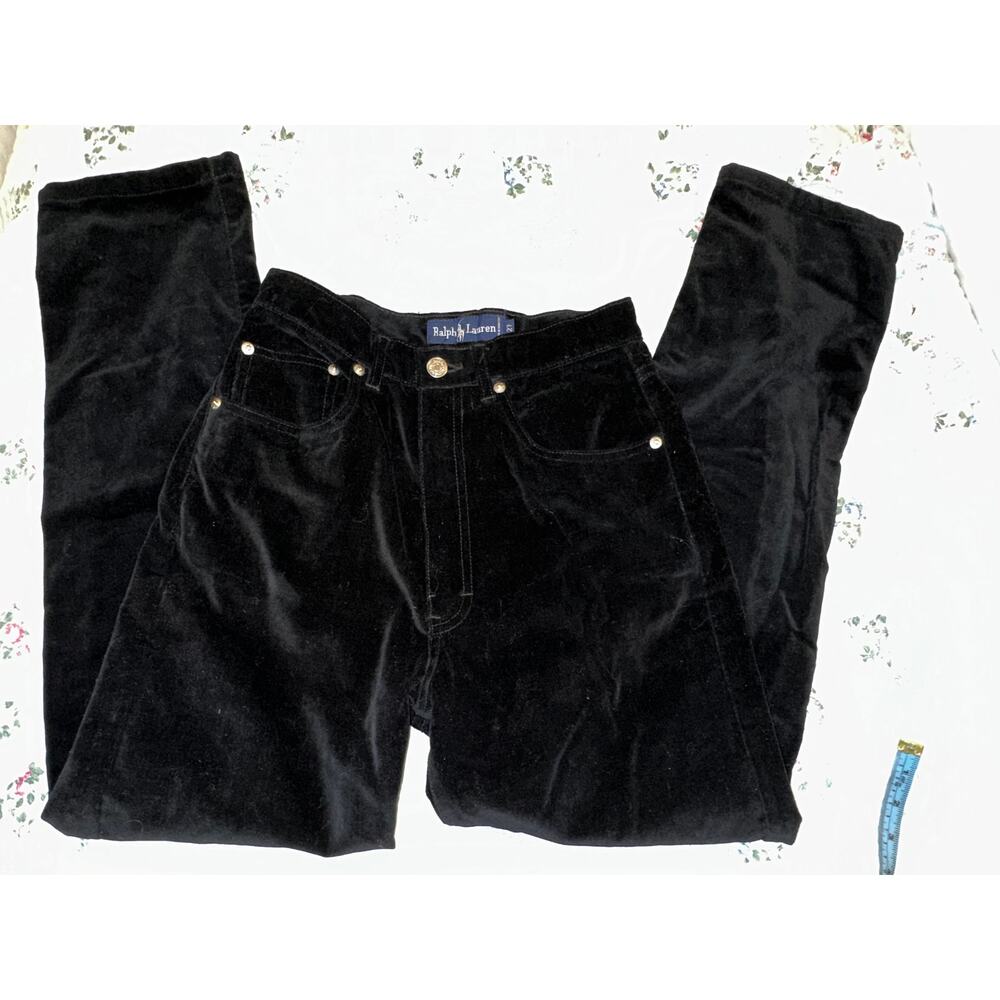 VINTAGE EIGHTIES RALPH LAUREN BLUE LABEL BLACK COTTON VELVET JEANS 27